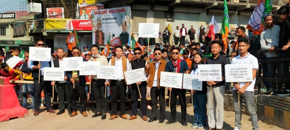 NSF officials and others during the peaceful demonstrations in Kohima on March 7.